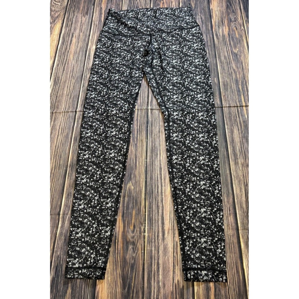 Lululemon Shimmy Shimmer Shine Tight Leggings Womens 6 Black White Roll Down